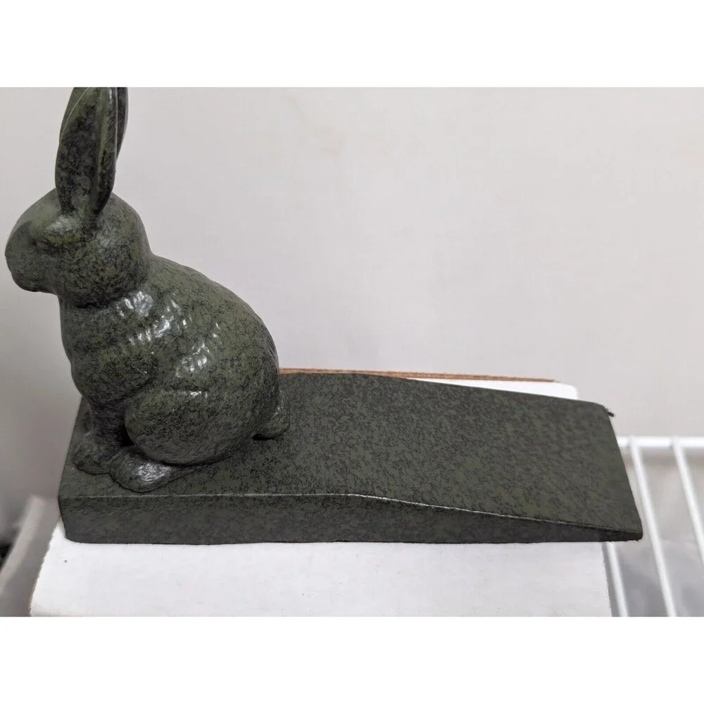 Bunny Rabbit Doorstop Wedge Cast Iron Rustic Antique Turquoise Garden Decor
